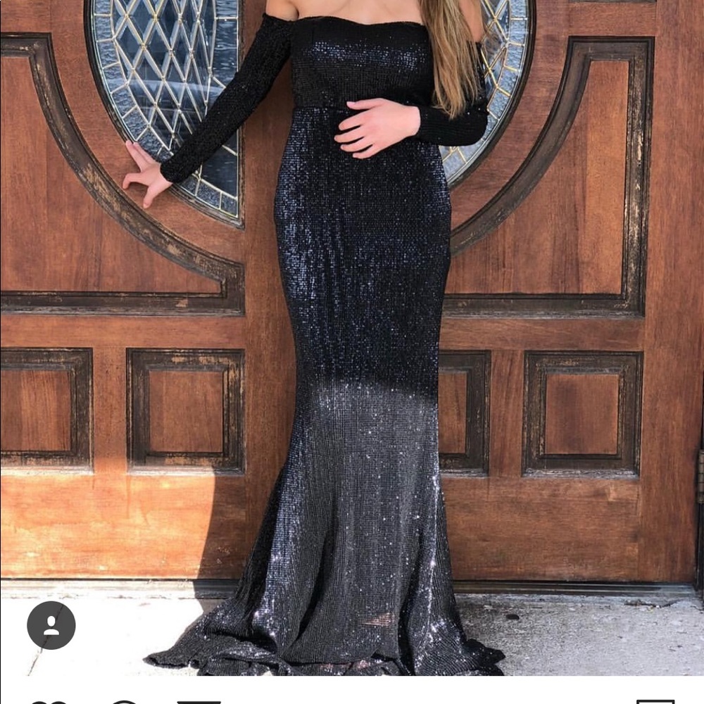 Black Sequins Off Shoulder Padded Mermaid Gown
